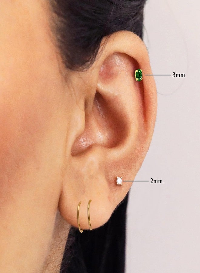 DAYANEY 2 Pcs Green Nose Stud, 20g Cartilage Emerald Earrings Tragus Piercing Jewelry for St Patricks Day Accessories, Gold Nose Ring as May Birthstone Jewelry(3mm-Green Emerald) - Image 2